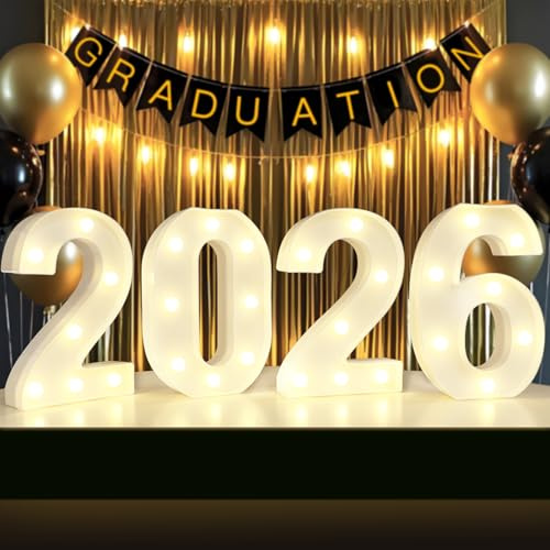 2026 Number Sign Graduation Decorations, 2026 Marquee Light Up Numbers, Battery Operated Number Lights 2026 Party Supplies for High School Seniors College GraduationTable Decor-Warm White