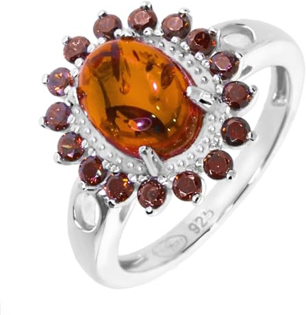 Artipol Bague fabr.européenne style français. Argent rhodié Ambre naturelle - modèle 4612-B, taille 56