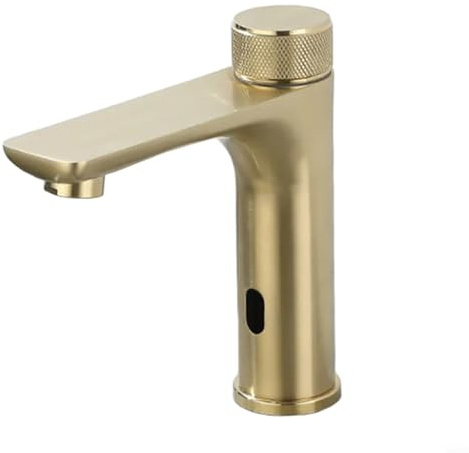 Fauhapyway 304 Touchless Bathroom Sink Faucet Stainless Steel Infrared Sensor For Hot Cold Water With Adjustable Temperature Knob Operation(Gold)