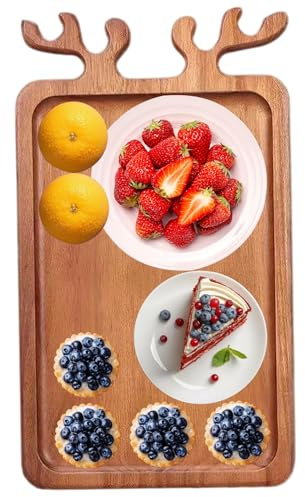 Tabla de cortar navideña, tabla rectangular de charcutería navideña de 42x25x1, 5 cm con asta, plato de madera para servir comida de queso, bandeja de postre de madera para fiestas en casa