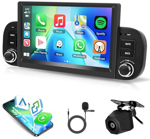 Motorsi Carplay bilradio för Fiat Panda 2013-2020, 2GB+64GB trådlös Android Auto Radio 7 Pollici Touchscreen GPS Navigation WiFi FM/RDS SWC radio Canbus Bluetooth EQ + backkamera