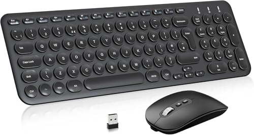 Rechargeable Wireless Keyboard Mouse, Ultra Thin USB Keyboard Quiet Mouse Set, Ergonomic QWERTY UK Layout Computer Keyboard for Windows PC Laptop Desktop - Black