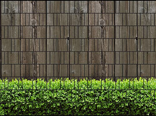 Holzwand & Buxus - Bedruckter Sichtschutzstreifen für den Doppelstabmattenzaun | moderner Zaundruck | Garten-Deko | Sichtschutz Rolle | Vlies | Windschutz 2,5m x 1,8m