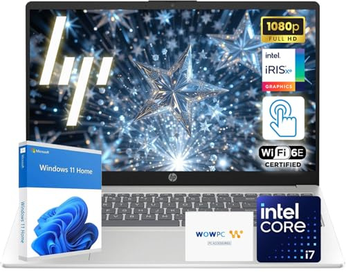 HP 15.6 FHD Touchscreen Laptop | Intel Core i7 Processor | 32GB DDR4 RAM | 1.5TB Storage (1TB PCIe SSD + 500GB External) | Win 11 | Wi-Fi 6E | Full-Size Keyboard with Numeric Keypad | WOWPC Bundle
