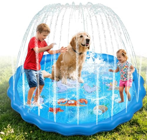 SKIKHN Splash Pad, 170cm Almohadilla de Aspersor de Juego, Piscina Tapete Acuático, Verano Juguete Acuático para Niños, Piscina Aspersor para Perros, para Jardín de Verano