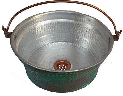 Green Patina Copper Exterior Nickel Interior Double Layers Bucket Bathroom Sink Fancy Artistic Washbasin