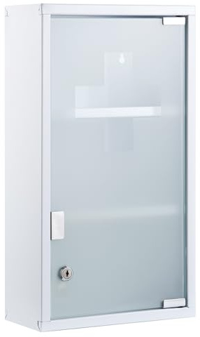 Zedelmaier Medizinschrank aus Edelstahl,Medikamenten Aufbewahrung,Medikamentenschrank 3 Fächer,Apothekerschrank,Hängend,48 x 27 x 12 cm,Weiß - 3 Fächer