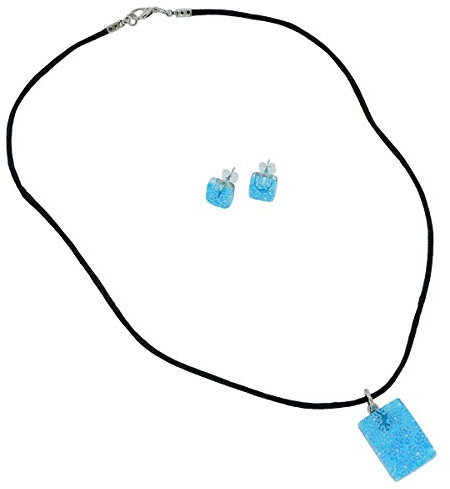 Murano Glas Millefiori Halskette und Ohrringe Set - Aqua Blue