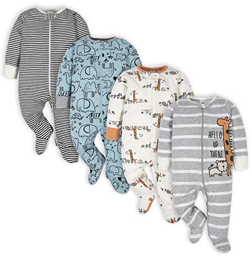 Gerber Baby Boys 4 Pack 'N Play Footie And Toddler Sleepers, Jungle Blue, 3-6 Months US