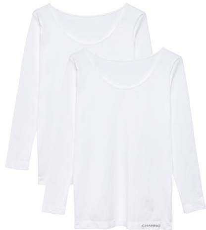 Channo T-Shirt Intérieur à Manches Longues pour Femmes Nylon sans Couture, Couleurs Unies - Lot de 2, Blanc, L/XL
