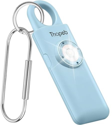 Originaler Taschenalarm extra laut 130 dB für Frauen zur Selbstverteidigung | Wiederaufladbarer Alarm-Schlüsselanhänger mit Taschenlampe & SOS-Stroboskop, für Senioren, Damen & Kinder – Hellblau