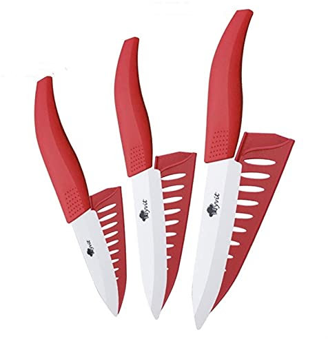 DZCP Cuchillo de Cocina Cuchillos de cerámica Cuchillos de Cocina 3 4 5 5 6 Pulgadas Chef Chef Cock Set + Peeler Blanco Blanco Hoja DE Zirconia Mango Multi-Color HANDA Calidad (Color : 345 Inch Red)