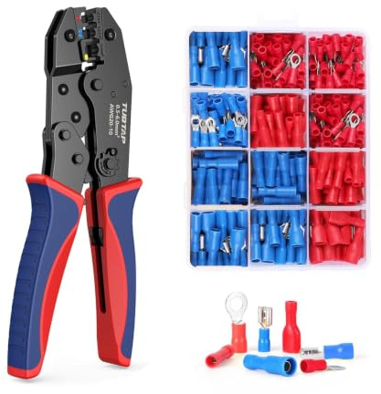 Crimpzange Kabelschuhe Set - TUBTAP® Kabelschuhzange Set Crimpzange für Kabelschuhe mit 361 Stück Isolierten Kabelschuhen Tool Kit 0,5-6mm²(AWG 20-10)
