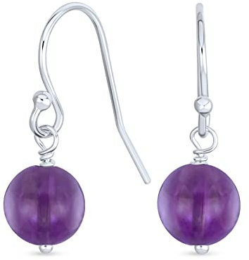 Boucles D'Oreilles Pendantes En Forme De Boule Ronde De 8MM En Pierre Précieuse Simple Avec Crochet Sécurisé En Fil De Poisson Français En Argent Sterling .925 Pierres De Naissance Plus De Couleurs