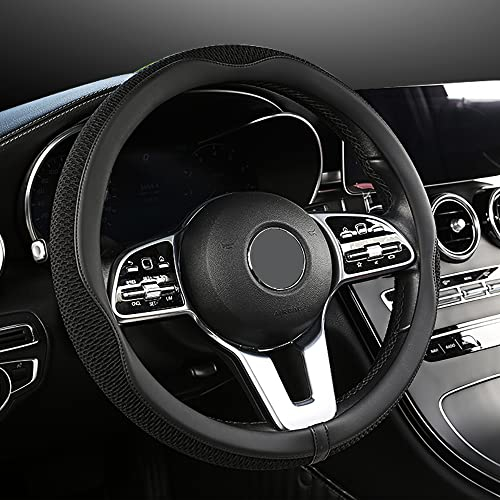 Carodi Lenkradbezug, Universal 15 Zoll, neuestes Mikrofaser-Leder, atmungsaktives Technologiegewebe, rutschfest, bequem, warm im Winter und kühl im Sommer(Schwarz)