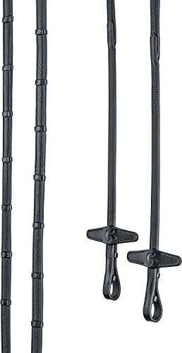 SUNRIDE Delbara universella tyglar – av läder och gummi – med stopp på 8 cm avstånd (ponny (255 cm), svart)