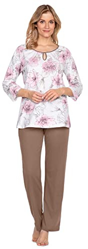e.Femme® Pyjama Olivia 1045 pour femme, 100 % coton, Hortensias roses, 40