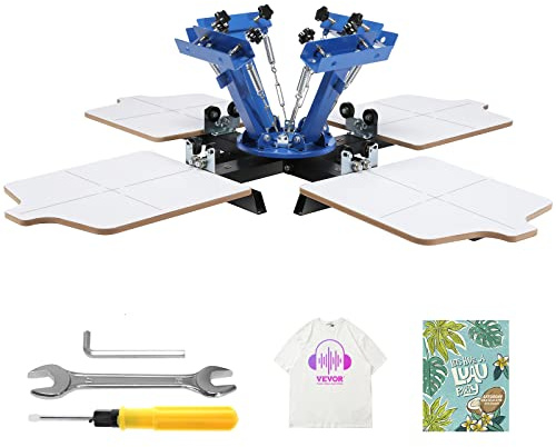 VEVOR 4 färger silkscreentryck maskin 4 stationer screentryck bricka 54 x 45 cm 360° roterande skärmtryckmaskin för platt utskrift T-shirt kläder trä plast papper