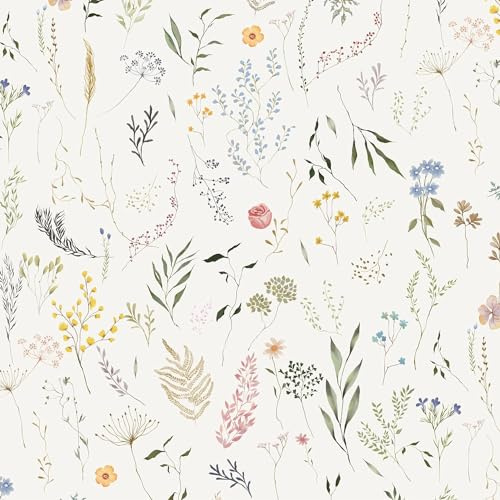Dimoon 78.7x16.1 Floral Peel and Stick Wallpaper Beige Contact Paper Thicken Wallpaper Delicate Flower Waterproof Green Leaf White Self Adhesive Removable Wall Paper Shelf Liner Decal Vinyl Roll