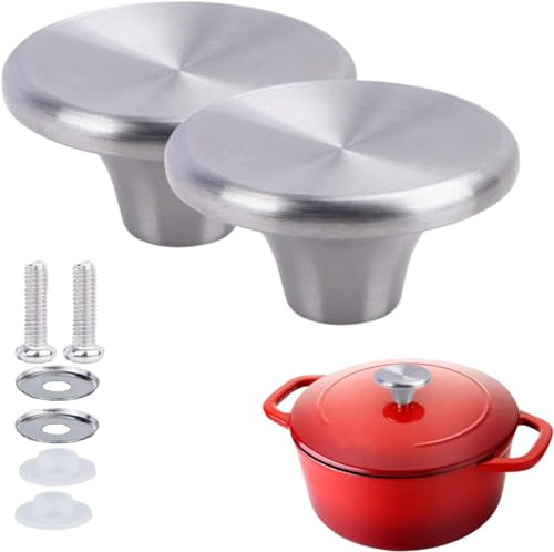 ILOVYO Knauf für Le Creuset, Dutch Oven Knauf, Ersatzgriff, Edelstahl, Topfdeckelknöpfe, Silber, 2 Stück