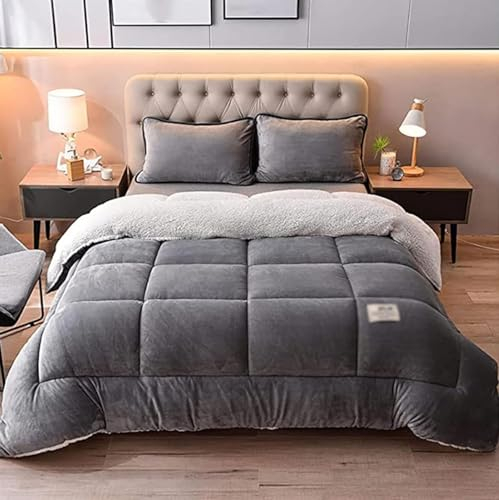 UYSELA Quilt Double-Deep Sleep Duvet Steppdecke, Dickes Lammkaschmir,Winterwarmer Lammsamtkern,Dicke Bettdecke, Flauschige Kaschmirdecken,Doppelseitiges Design,Grau,150×200cm(3.5kg)