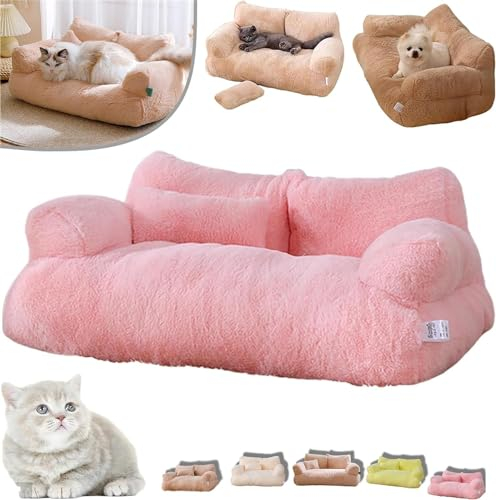 Pelinuar Beruhigendes Haustiersofa, beruhigendes Hundebett, flauschiges Plüsch-Haustiersofa, weich, beruhigendes Katzensofa, Memory-Schaum, orthopädisches Hundebett, mit abnehmbarem, waschbarem Bezug