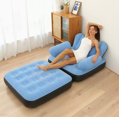 eBoutik - Aufblasbarer Deluxe-Sessel für drinnen und draußen, weicher Plüschstoff, Sonnenliege, ideal für Haus und Garten, Gaming, Picknicks, Strand, Festivals usw. (blau, groß)