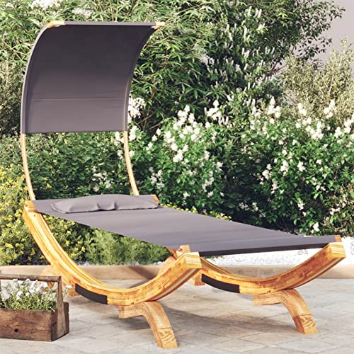 LAPOOH Sonnenliege mit Dach, Gartenliege, Sonneninsel, Liege, Doppelliege, Gartenbett, Hängebett, Gartenmöbel, Outdoorbett, 100x216x162cm Bugholz Massiv Anthrazit
