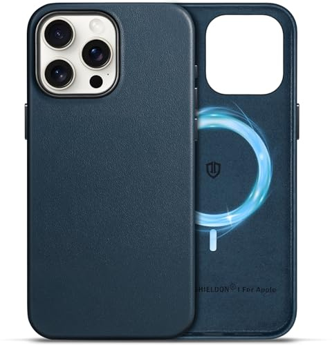 SHIELDON Lederhülle für iPhone 15 Pro Max 6,7 5G 2023, Marineblau