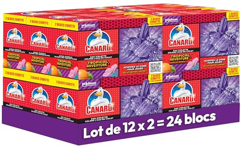Canard WC - Bloc Toilette Colorant 5en1 - Edition Limitée Tropical Adventure - Colore l'Eau en Violet - Lot de 12 x 2 - 24 Blocs