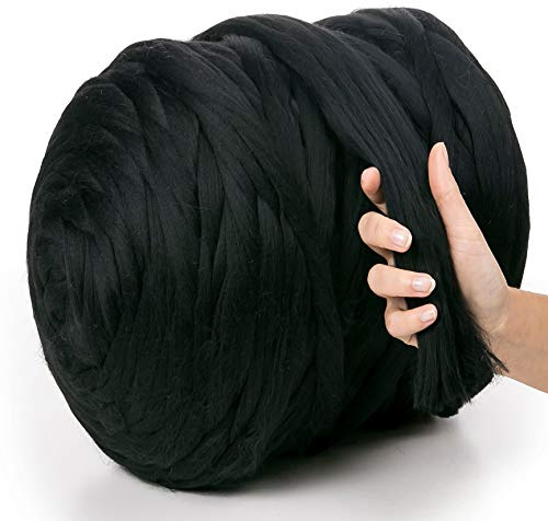 MeriWoolArt XXL Merino Wolle – 100% Schurwolle, Extra Dickes Filzgarn (4–5 cm) für Armstricken, Trocken- & Nassfilzen, Decken & Babydecken – Schwarz 100g