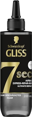 Gliss 7 Sec Express-Repair Kur Ultimate Repair (200 ml), la cura dei capelli ripara i capelli molto danneggiati e asciutti con cheratina liquida e sistema HAPTIQ, per capelli più forti al 100%
