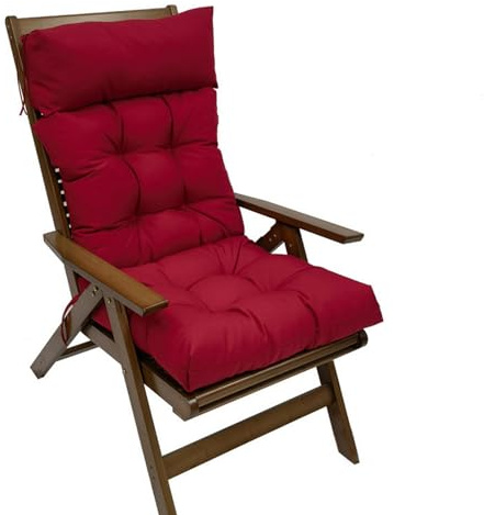 Lifup Hochlehner Auflagen Sitzpolster Set für Gartenstühle Outdoor Stuhlkissen Hoch Gartenstuhlauflage mit Halteband Auflagen mit Hohem Komfort Rot 125 x 55 cm