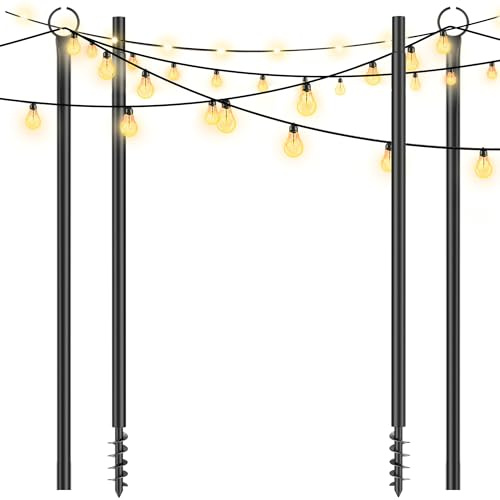 Kaitenv 3,2M Metall String Light Poles 2 Pack für Außen – Lichterketten Stangen mit Spiral-Design, korrosionsbeständig & wetterfest für Terrasse, Garten, Party & Weihnachten, schwarz[Energieklasse A]