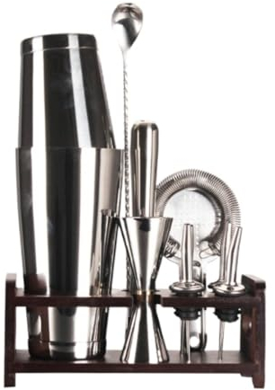 Ensemble de Cocktail Shaker à Cocktail Shaker Kit Boston Shaker Cup 10 Pièces Mélangeur En Acier Inoxydable Cocktail Barman Ensemble Avec Support De Rangement Shaker Cocktail Kit Shaker Cocktail Set(A