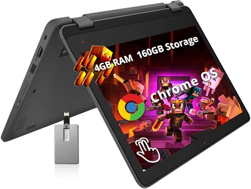 Lenovo Chromebook 300e G4 de 11.6 pulgadas con pantalla táctil 2 en 1, procesador MediaTek MT8186, 4 GB de RAM, 160 GB de almacenamiento (eMMC de 32 GB + tarjeta USB de 128 GB), gráficos integrados,
