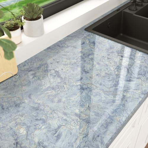 HotDecor Klebefolie Marmoroptik Tapete Blau Möbelfolie Küche Selbstklebend Blaue Klebefolie Arbeitsplatte Küche Wand Tapeten Abwaschbare Marmor Folie Selbstklebend Für Küchenschränke Tisch 60 x 300cm