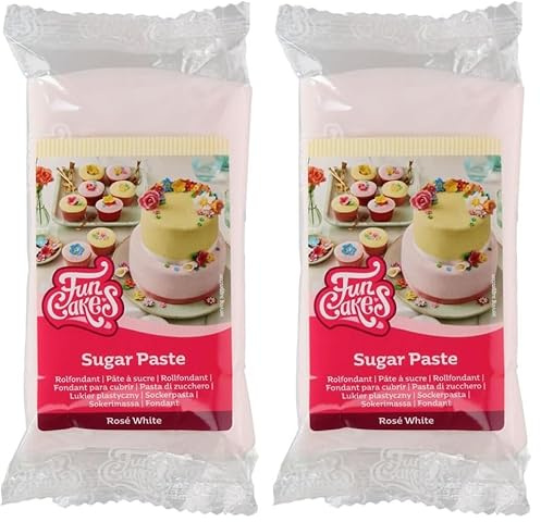 FunCakes Rollfondant Rosé Weiß: einfach zu verwenden, glatt, flexibel, weich und geschmeidig, perfekt zum Verzieren von Torten, Halal, Kosher und Glutenfrei, 250 g Packung 1 (Packung mit 2)
