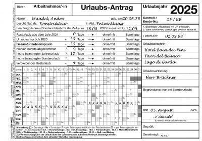 Urlaubs-Antrag für 2025 DIN A5 2-fach selbstdurchschreibend