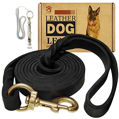 MERUOGKAR Leder-Hundeleine, 1,5 m x 1,9 cm, starkes, strapazierfähiges Echtleder, geflochtene Trainingsleine, weich und bequem, Lederleine für große Hunde, mittelgroße und kleine Hunde, Schwarz, 1,5 m