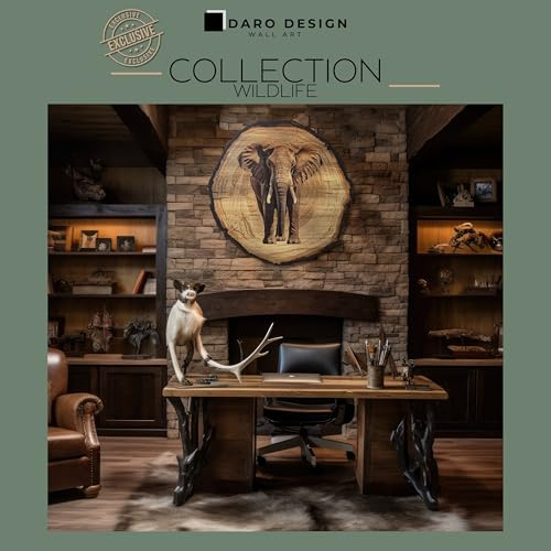 DARO Design - Wandbild Elefant Größe 45cm - Kunstdruck aufhängefertig - Wanddekoration Thema Jagd, Natur, Tiere