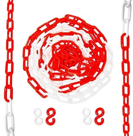 10 Meter 8 MM Thickness Plastic Chain - Red & White | Durable Plastic Barrier Chain | Safety Chain for Crowd Control, Construction Sites, Hazardous Areas, Decorating