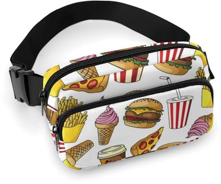 Sac banane pour homme et femme – Joli petit sac à bandoulière pour nourriture, frites, pizza, boisson – Sac banane pour entraînement, course à pied, voyage avec sangle réglable