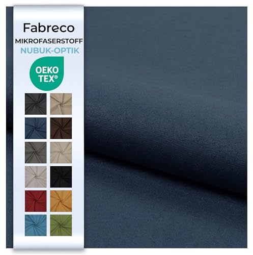 Fabreco NUBUK Polsterstoff Meterware 148 cm breit, 100% Polyester, Gewicht 300 g/lfm, Microfaser, Velourleder ideal als oder Möbelstoff für Sofakissen, Polsterbezüge - Blau
