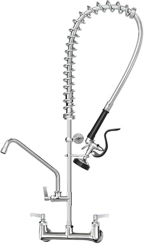 Commercial Faucet with Sprayer for Kitchen Staff: 36 Inches Commercial Faucet Pre Rinse Sprayer 8 inch Center Wall Mount Kitchen with 12 inch Add on Spout