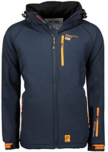 Geographical Norway Ritchoneama Men - Veste Softshell Capuche Homme Impermeable - Manteau Outdoor Blouson Coupe Vent Tactique Resistant - Randonnee Ski Automne Hiver Printemps (Marine L)
