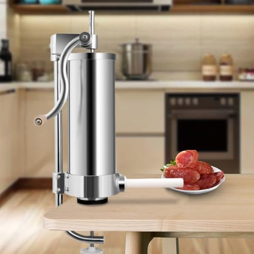 Poussoir à Saucisses,Remplisseur professionnel de saucisses en acier inoxydable + quatre tubes de remplissage | Presse à saucisses, machine à saucisses avec boîte de vitessesVerticale (3L)