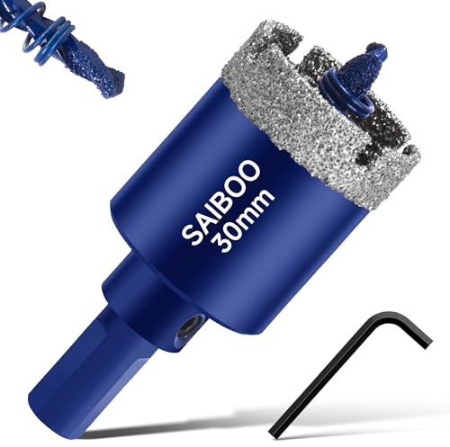 30mm Sierra Perforadora de Diamante con Broca Piloto, Cristal Broca Sierra Perforación de Punta de Diamante para Vidrio Cerámica Mármol Porcelana Azulejos Piedra Caliza