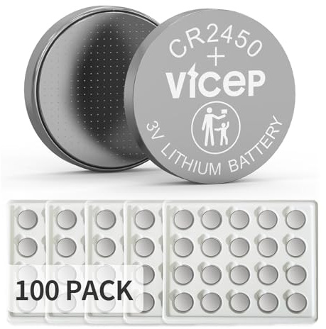ViCep Lot de 100 Piles CR2450 Pile 2450 Lithium 3V pour Les détecteurs | pour les porte-clés de voiture les montres les télécommande, les détecteurs de mouvement, emballage en palette