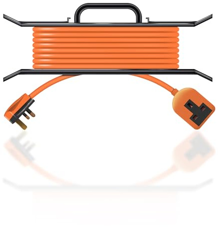 Eagle Single UK Plug to Socket Power Extension Lead Cable with H Frame Cable Tidy Reeler, Carry Handle, Orange Cable for DIY and Domestic Use 13 Amps 15m